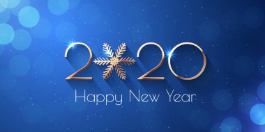 Happy New Year 2020 altın metin tasarımı