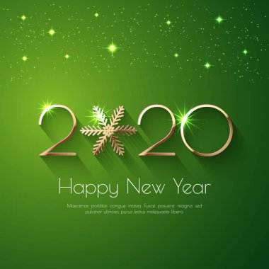 Happy New Year 2020 altın metin tasarımı