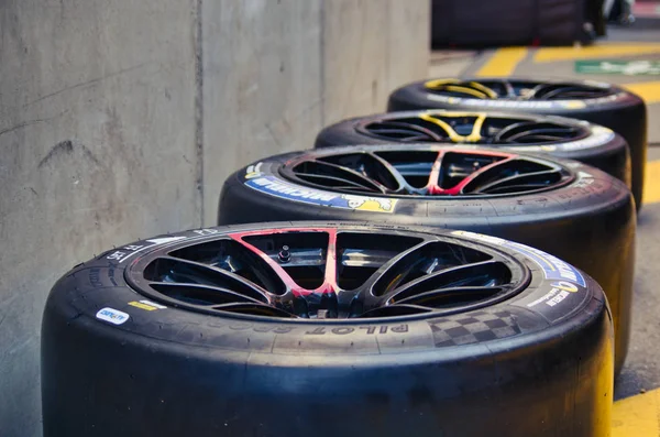 stock image Slick tyres prepared and ready for the next auto competition