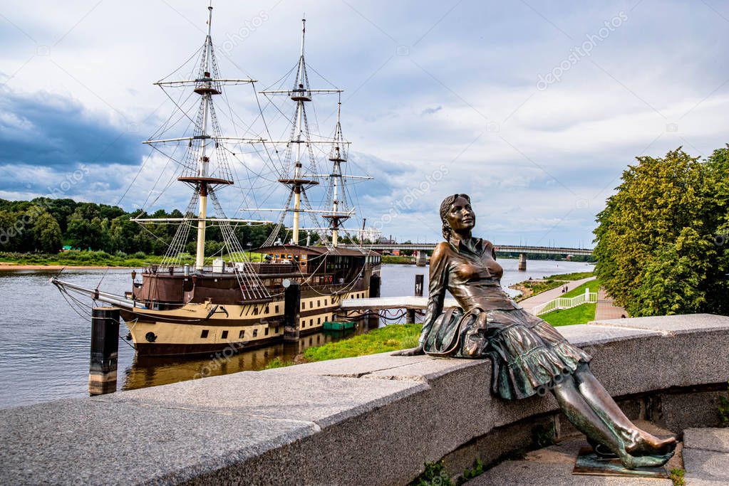 Girl on the embankment of Veliky Novgorod