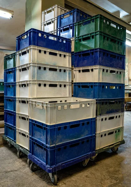 Multi-colored plastic trays — Stock Photo, Image