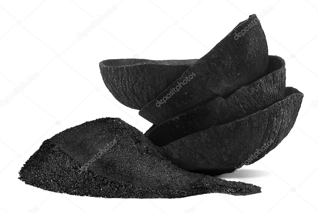 Coconut charcoal isolated on white background