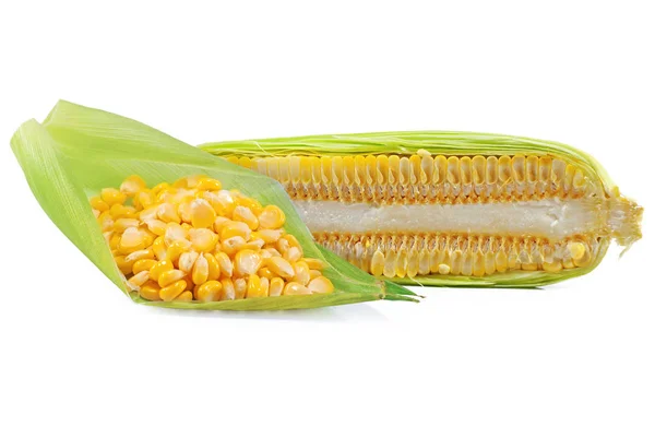 Friss Corn Izolált Kivágott Fehér Háttér — Stock Fotó