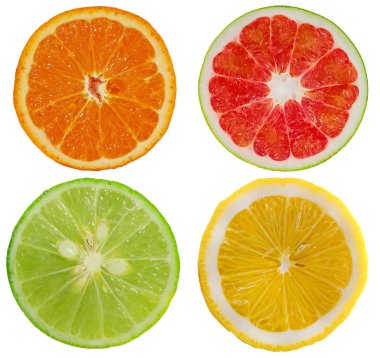 Turuncu, Pomelo, Limon, Limon, Beyaz arkaplanda izole edilmiş nesne grubu