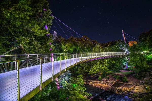 Greenville Güney Carolina Abd Işıklı Liberty Bridge Manzara Görünümü — Stok fotoğraf