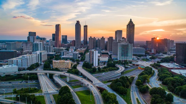 Atlanta, Georgia, Estados Unidos Skyline Drone Sunset —  Fotos de Stock