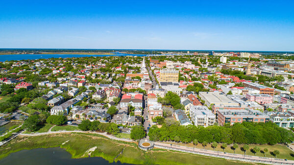 Charleston, South Carolina, USA Waterfront Aerial.