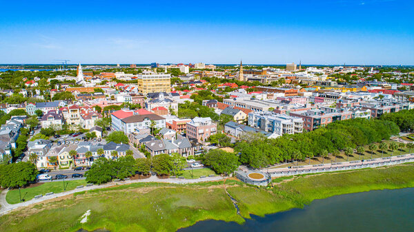 Charleston, South Carolina, USA Waterfront Park Aerial.
