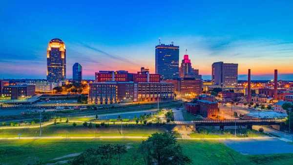 Winston Salem North Carolina Downtown Skyline Aerial Zachód Słońca — Zdjęcie stockowe