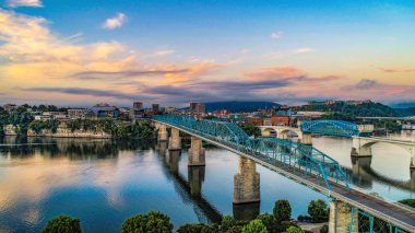 Şehir Chattanooga Tennessee ve Tennesse Drone Havadan Görünümü