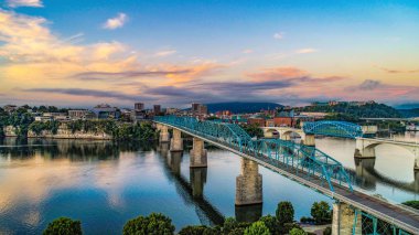 Drone Aerial View of Downtown Chattanooga Tennessee and Tennesse clipart