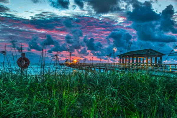 Fort Lauderdale Boca Raton Anglins Commercial Pier Sunrise —  Fotos de Stock