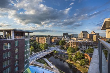 Aerial of the Downtown Greenville South Carolina SC Skyline clipart