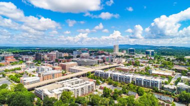 Drone Aerial of Downtown Greenville South Carolina SC Skyline clipart