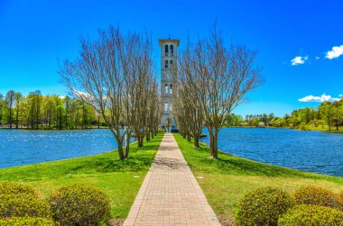 Furman Swan Lake and Bell Tower in Greenville, South Carolina clipart