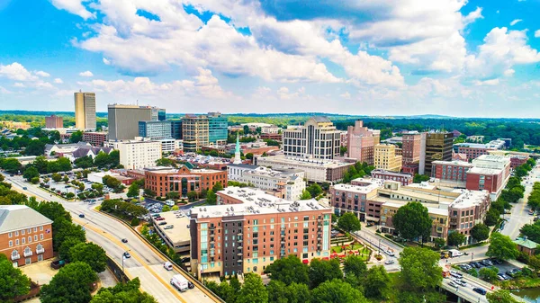 Drone aerial z Downtown Greenville, South Carolina Skyline — Zdjęcie stockowe