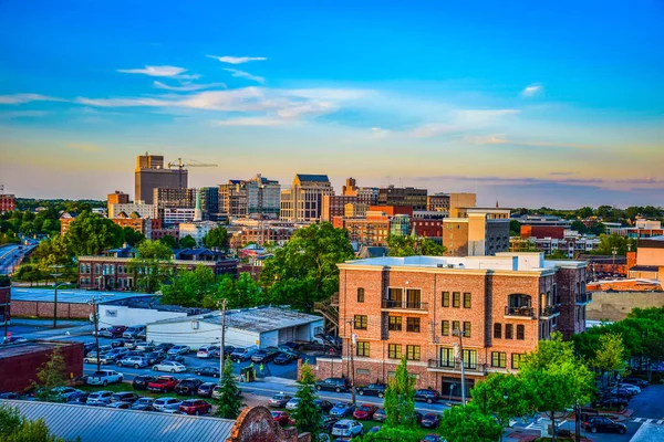 Sunset over Downtown Greenville South Carolina SC Skyline — Stock Photo, Image