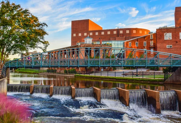 Reedy River and River Place Bridge in Downtown Greenville South Stock Photo