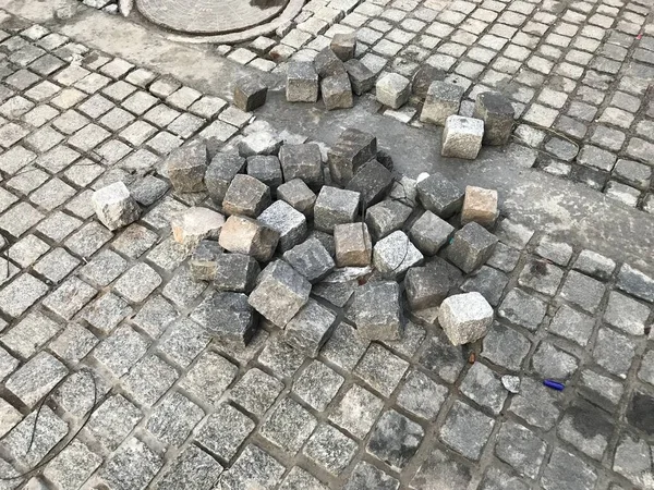 Revestimento Cubo Pedra Vez Telhas Bloqueio Frente Famoso Templo Índia — Fotografia de Stock