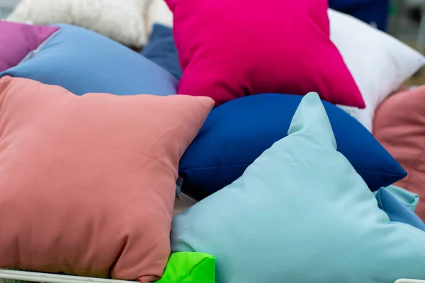 Many Colorful Pillows Sold Shopping Center — Stock Photo, Image