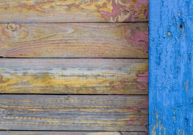 Tahtadaki eski mavi boya. Eski tahtalardan yapılmış ahşap bir arka plan. Düz işlenmiş tahtalardan yapılmış eski bir ahşap çitin dokusu. Arkaplan tasarımı