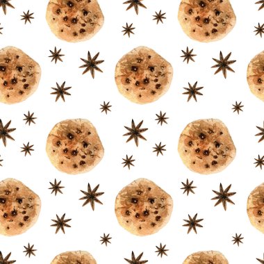 Suluboya çikolatalı kurabiye ve yıldız anason ile dikişsiz desen