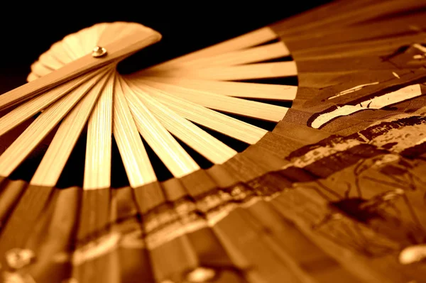 Vietnamese fan spread out on a dark background close-up. Retro style