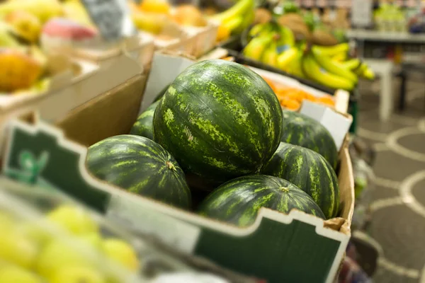 Semangka Pasar Konsep Makanan Sehat Bio Vegetarian Diet — Stok Foto