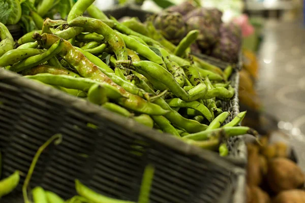 Kacang Polong Segar Supermarket Konsep Makanan Sehat Bio Vegetarian Diet — Stok Foto