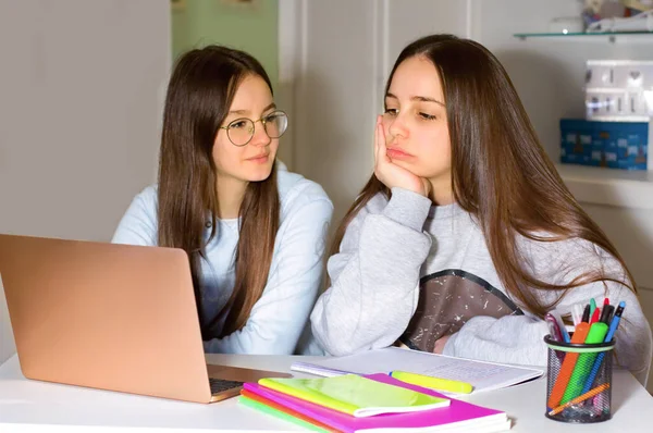 Girl Hands Writing Text Laptop Computer Concept Communication Navigation Internet — Stock Photo, Image