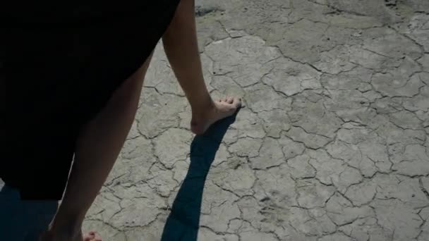 Κινούμενη εικόνα των γυναικών πόδια περπάτημα στην άμμο — Αρχείο Βίντεο