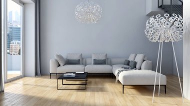 Modern oturma odası, 3d render