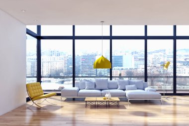 Modern oturma odası, 3d render