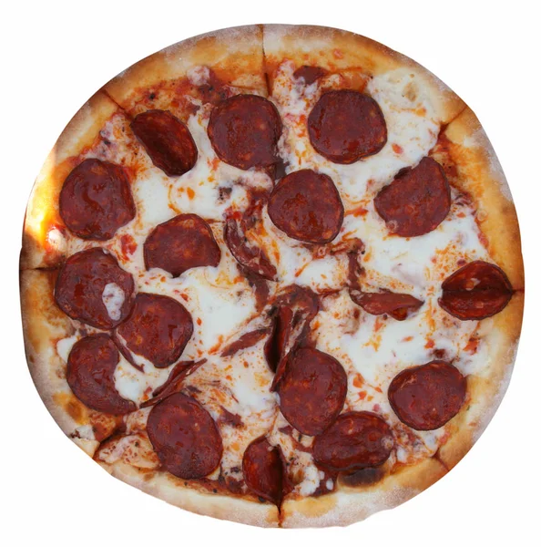 Yeşil arka planda küçük sosis parçaları ile en ünlü pizza.