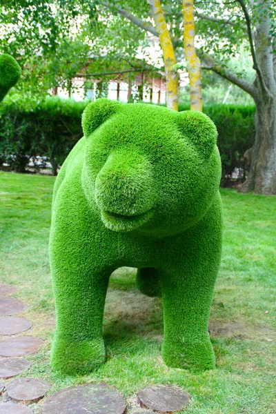 Figura Oso Pie Sobre Cuatro Patas Parque Verde —  Fotos de Stock