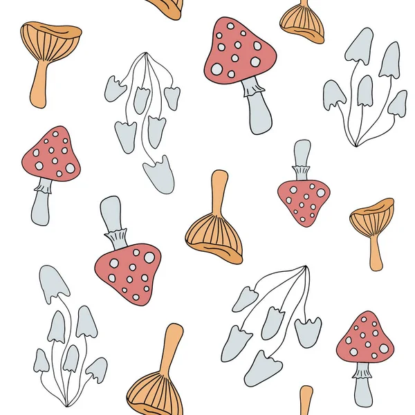Hand drawn flat autumn mushrooms seamless pattern — Stock Photo, Image