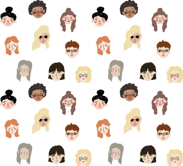 Wektor bezszwowy wzór z młodymi i starszymi kobietami o różnym kolorze skóry. Element projektu. — Zdjęcie stockowe