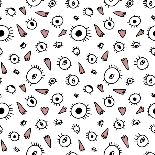 Hand drawn eyes seamless vector pattern. Rough edges. Surreal black and white geometrical background. Stylized hand drawn eyes, eyeballs texture