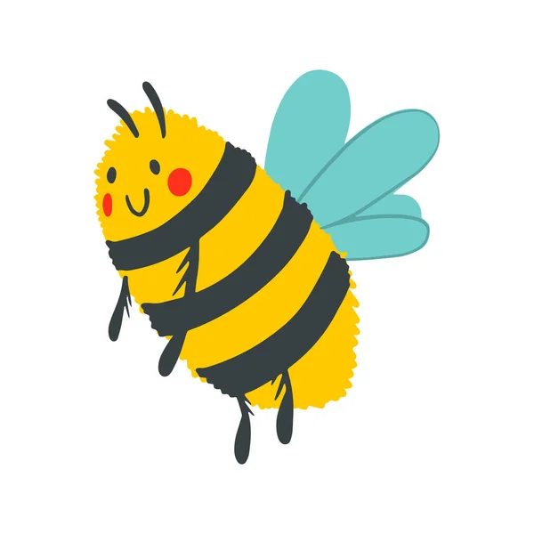 Karikatur Glückliche Wespe Isoliert Auf Weißem Hintergrund Vektor Kindische Bienenillustration — Stockvektor