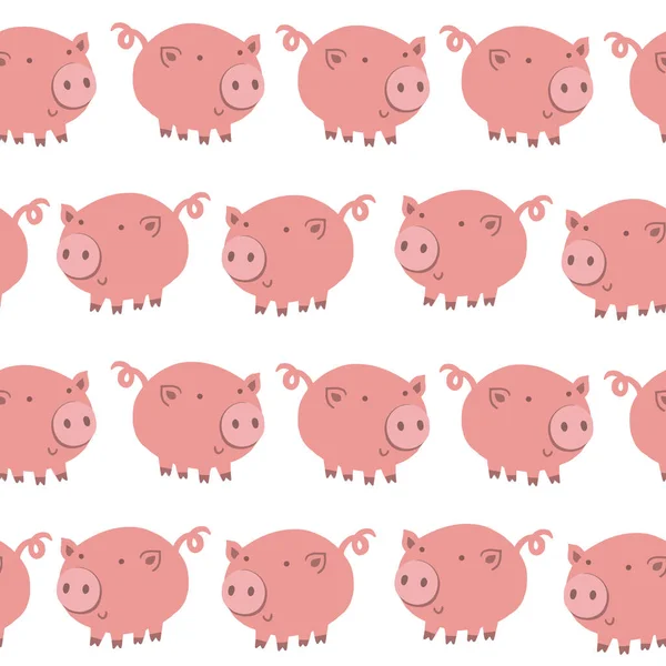 Flat Cute Pigs Collection Seamless Pattern Piggy Isolated White Background — Stock Vector