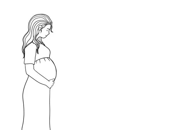 Décrivez Fille Enceinte Illustration Vectorielle Dessinée Main Isolée Sur Fond — Image vectorielle