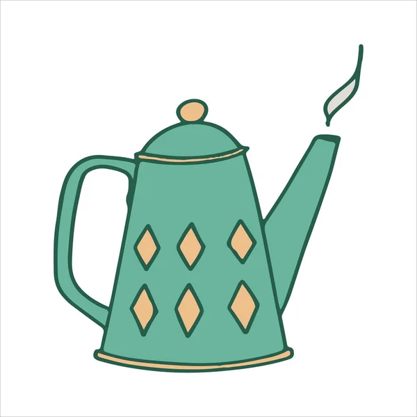 Рука Намальована Плоским Чайником Мультфільм Векторна Ілюстрація Чайника Елемент Дизайну — стоковий вектор