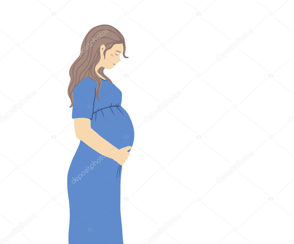 Colorful Pregnant girl. Hand drawn Vector illustration isolated on white background. Pregnant woman. Prenatal concept. Babe and mother care
