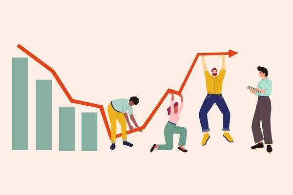 Illustration Der Globalen Wirtschaftlichen Auswirkungen Wirtschaftsdiagramm Unten Bankrotterklärung Menschen Die — Stockvektor