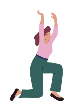 Elle çizilmiş insan ayakta duruyor ve bir şeyi tutmaya ya da egzersiz yapmaya çalışıyor. Düz biçimli vektör illüstrasyonu