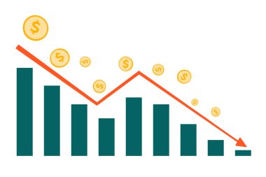 Küresel ekonomik etkilerin düz vektör çizelgesi, ekonomi grafiği çizelgesi, çünkü koronavirüs. Salgın nedeniyle ekonomik durgunluk konsepti
