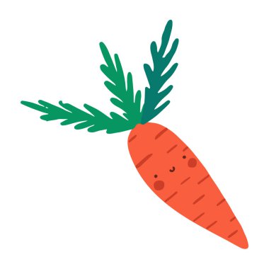 Sevimli bekar sebze. Çizgi film gülümseyen sağlıklı yiyecekler. Beyaz arkaplanda vektör el çizimi