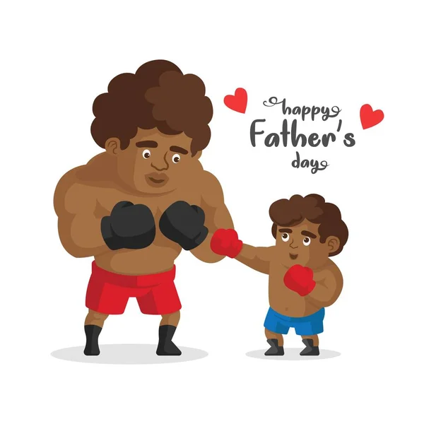 Father Son Dressed Sportswear Practicing Punches Boxing Training Parent Child — Stock Vector