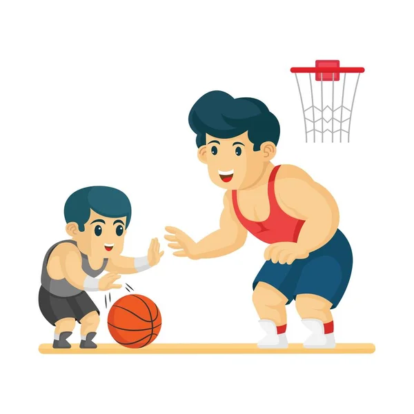 Padre Figlio Giocano Basket Insieme Felice Giorno Del Padre Vettoriale — Vettoriale Stock