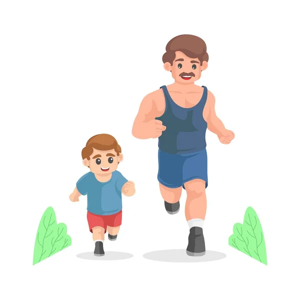 Cartoon Vater Und Sohn Laufen Zusammen Morgens Joggen Sportliche Familie — Stockfoto